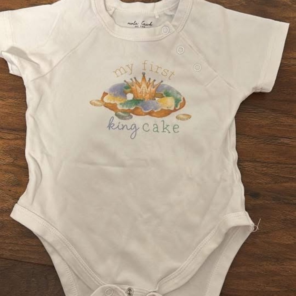 White "My First King Cake" Baby One-Piece Bodysuit
